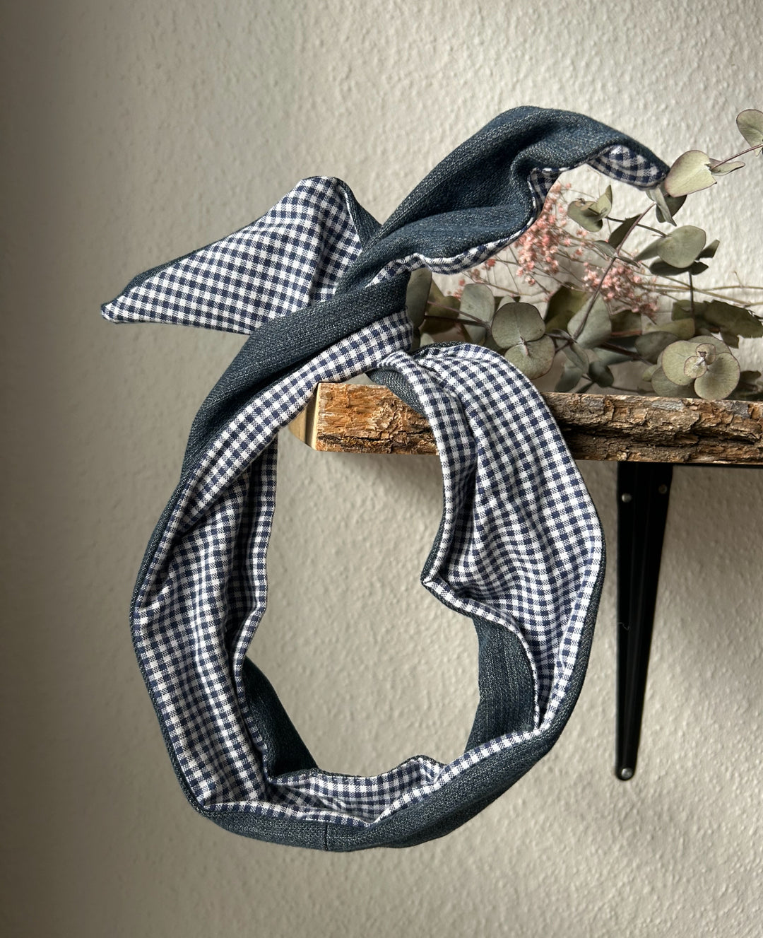 Small blue checkered with denim wireheadband