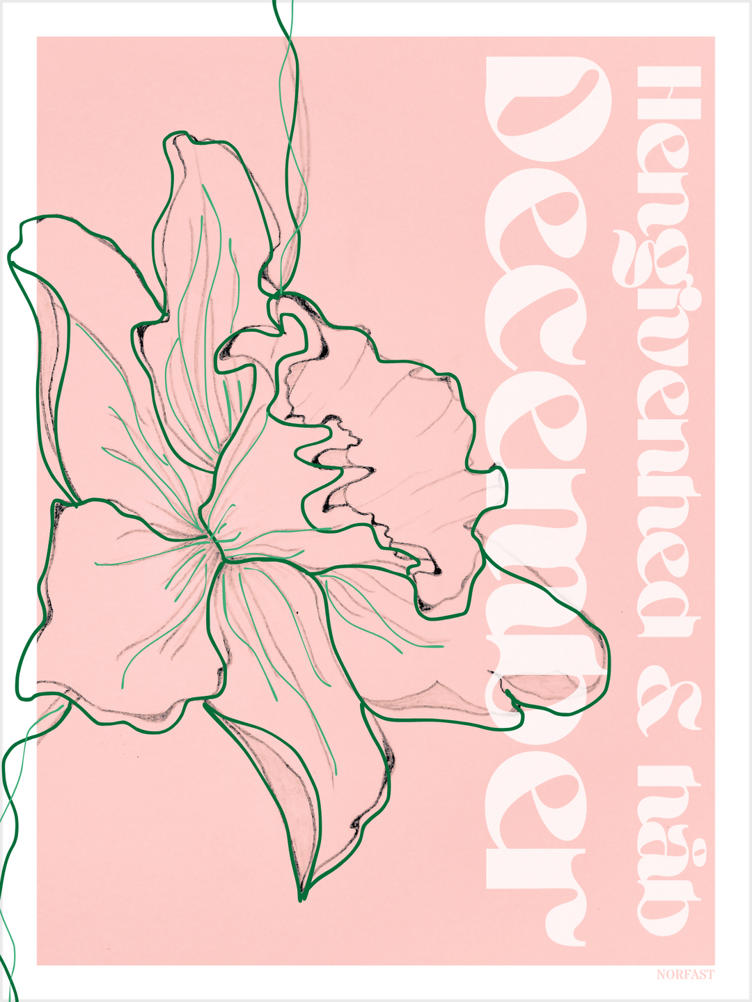Kunstplakat x Decembers fødselsblomst i rødlig beige