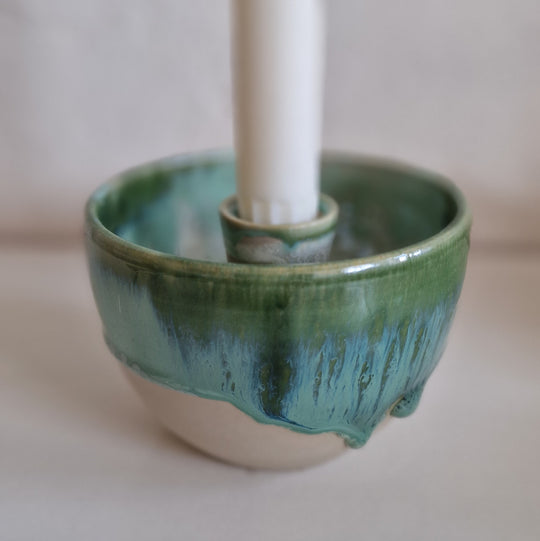 Skål-lysestage (grøn/ hvid)