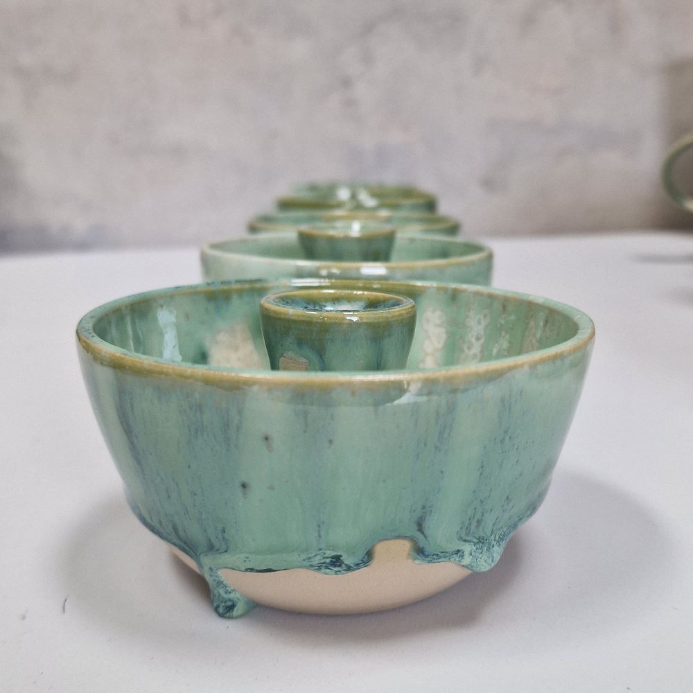 Skål-lysestage (grøn/ hvid)