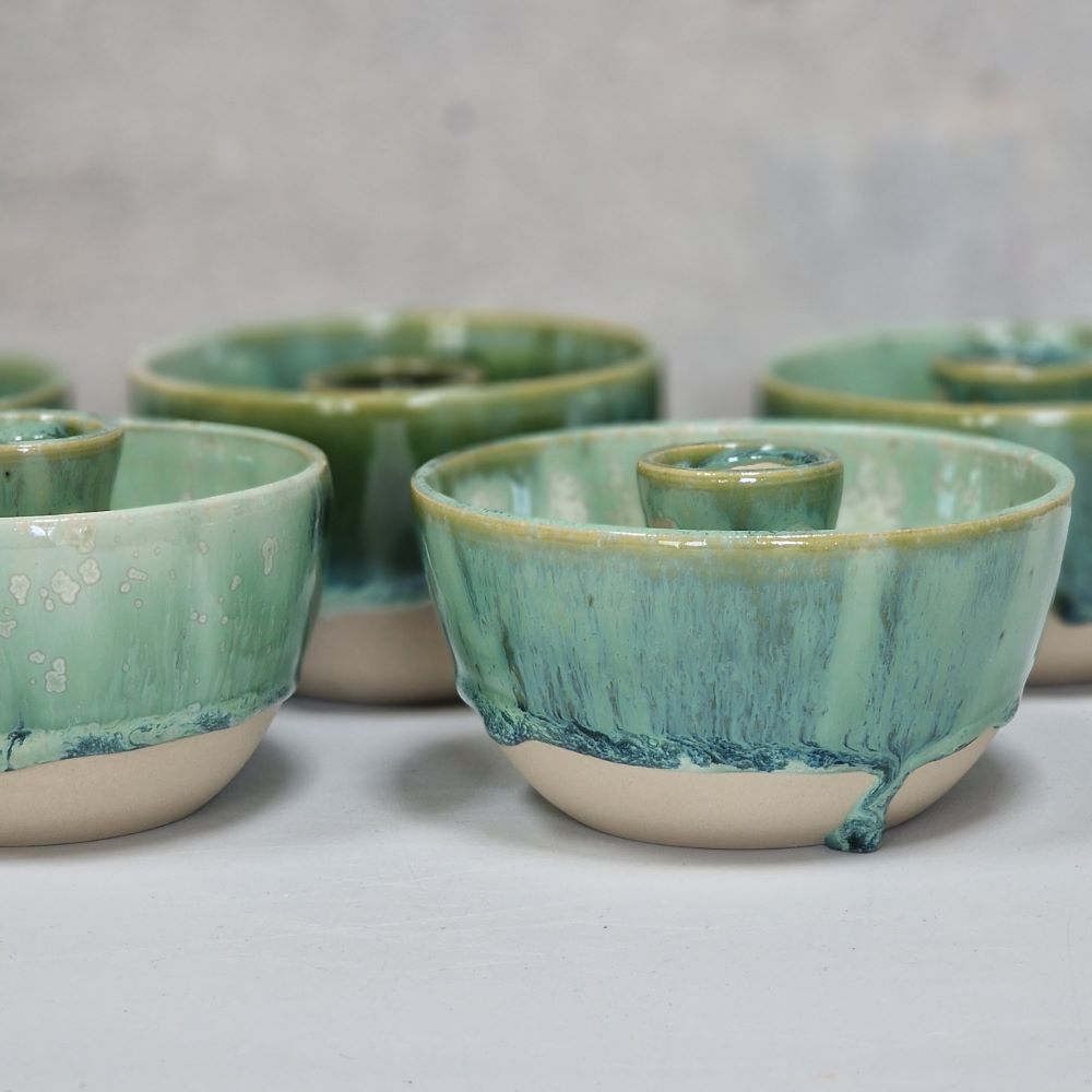 Skål-lysestage (grøn/ hvid)