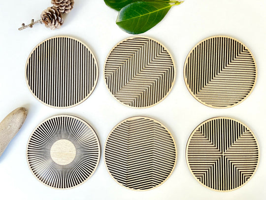 MOIRÉ coasters, set of 6, birch colour