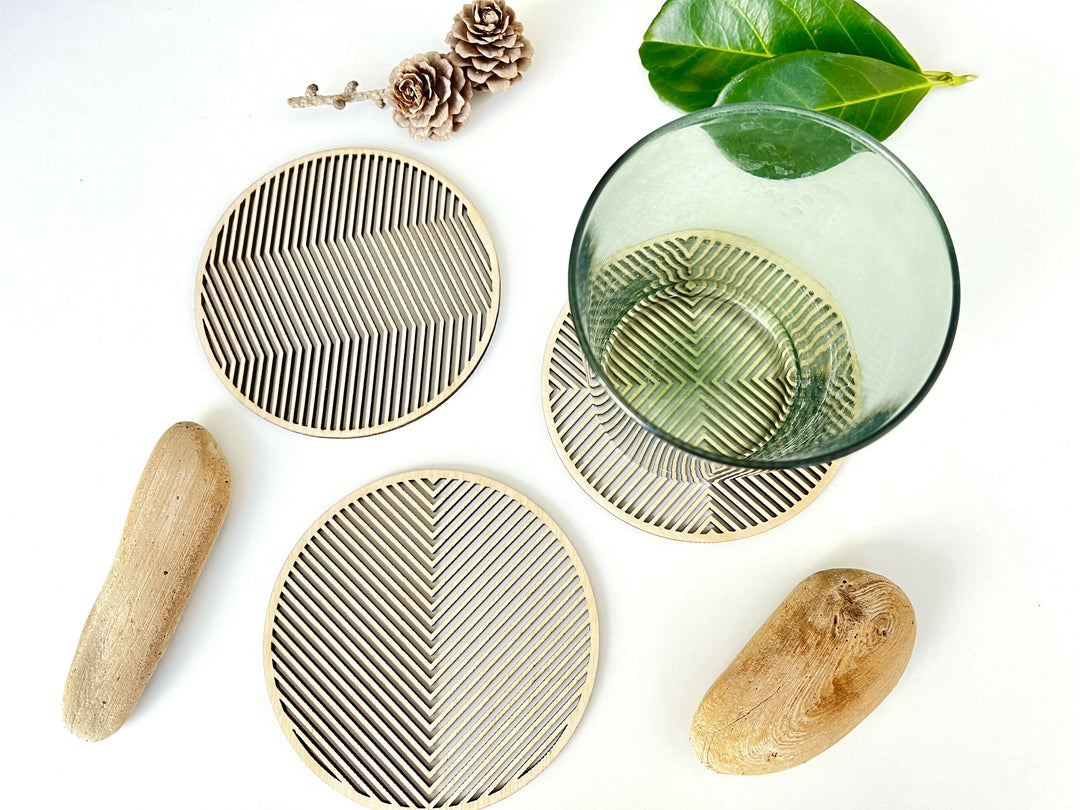 MOIRÉ coasters, set of 6, birch colour