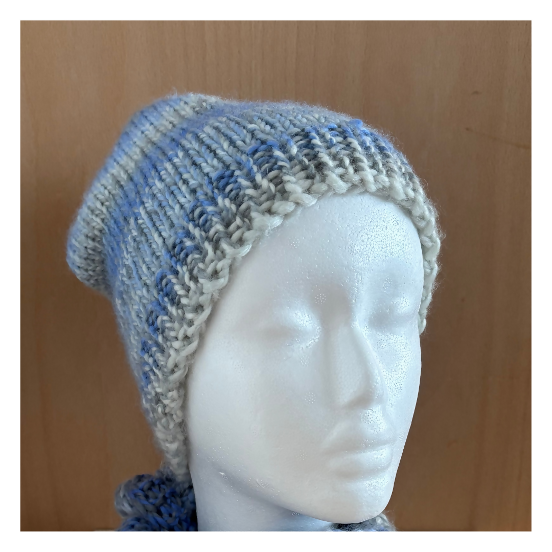 Blue and White Knit Hat