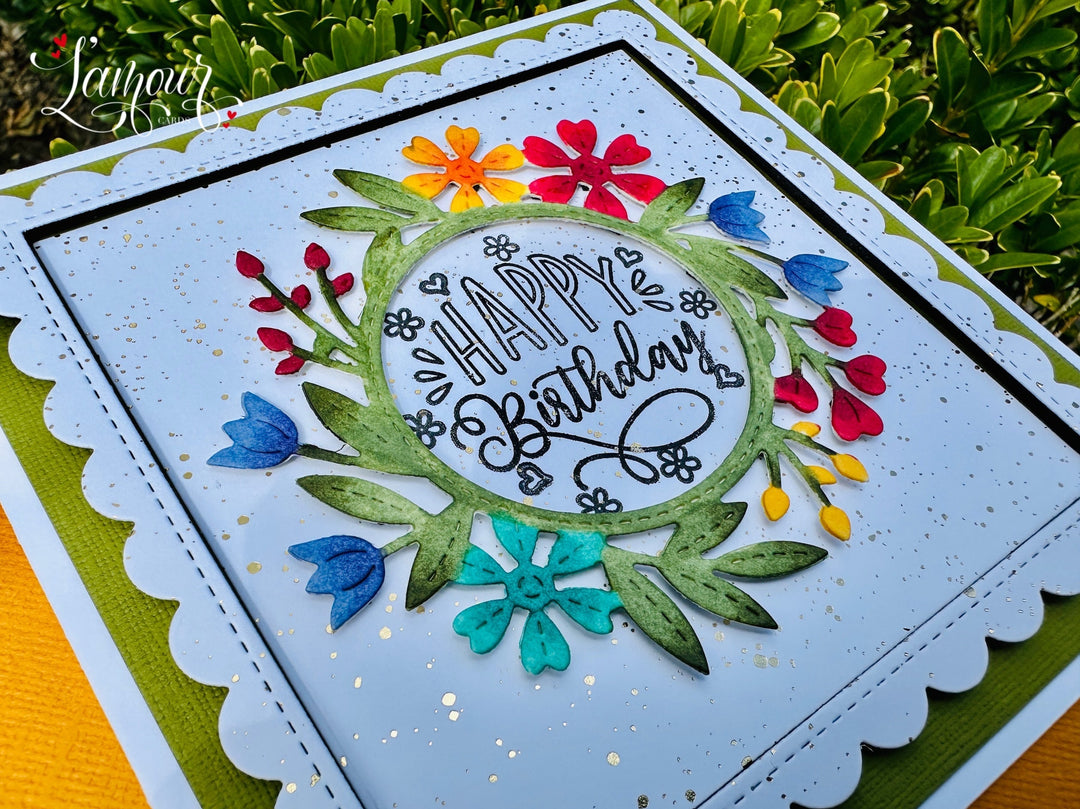 Handmade Birthday Card - Floral Wreath!