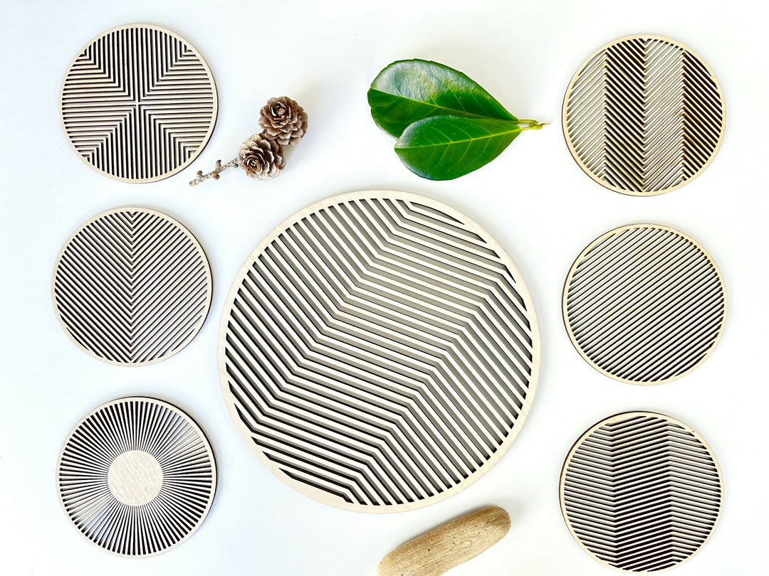 MOIRÉ coasters, set of 6, birch colour