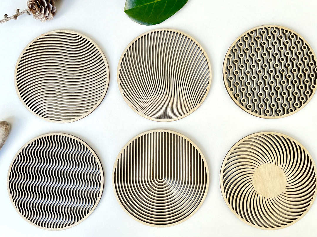 MOIRÉ coasters, set of 6, birch colour
