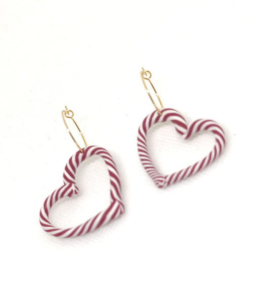 Candy Cane Heart Hoops