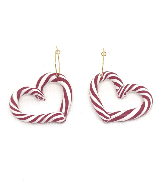 Candy Cane Heart Hoops