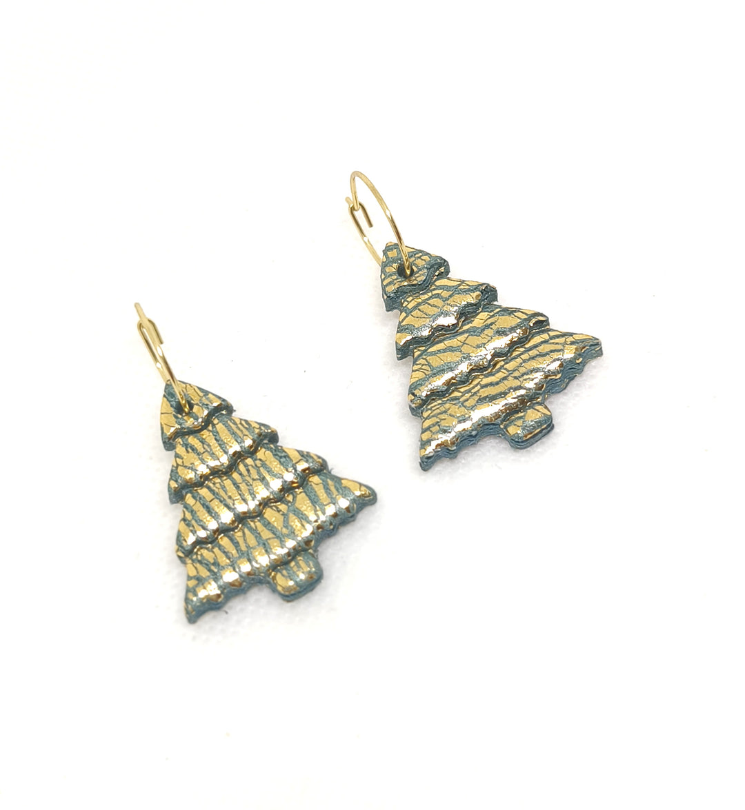Golden Christmas Tree Hoop Earrings