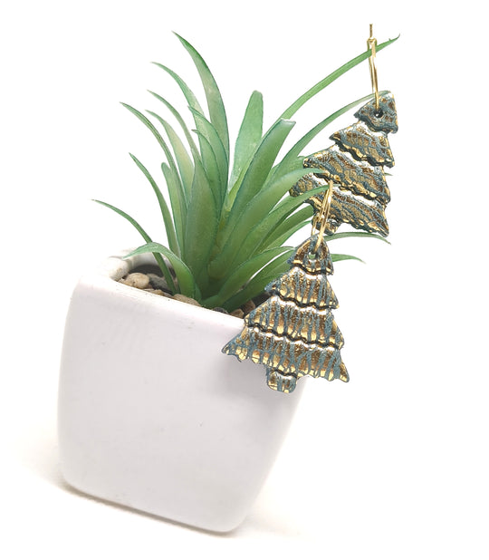 Golden Christmas Tree Hoop Earrings