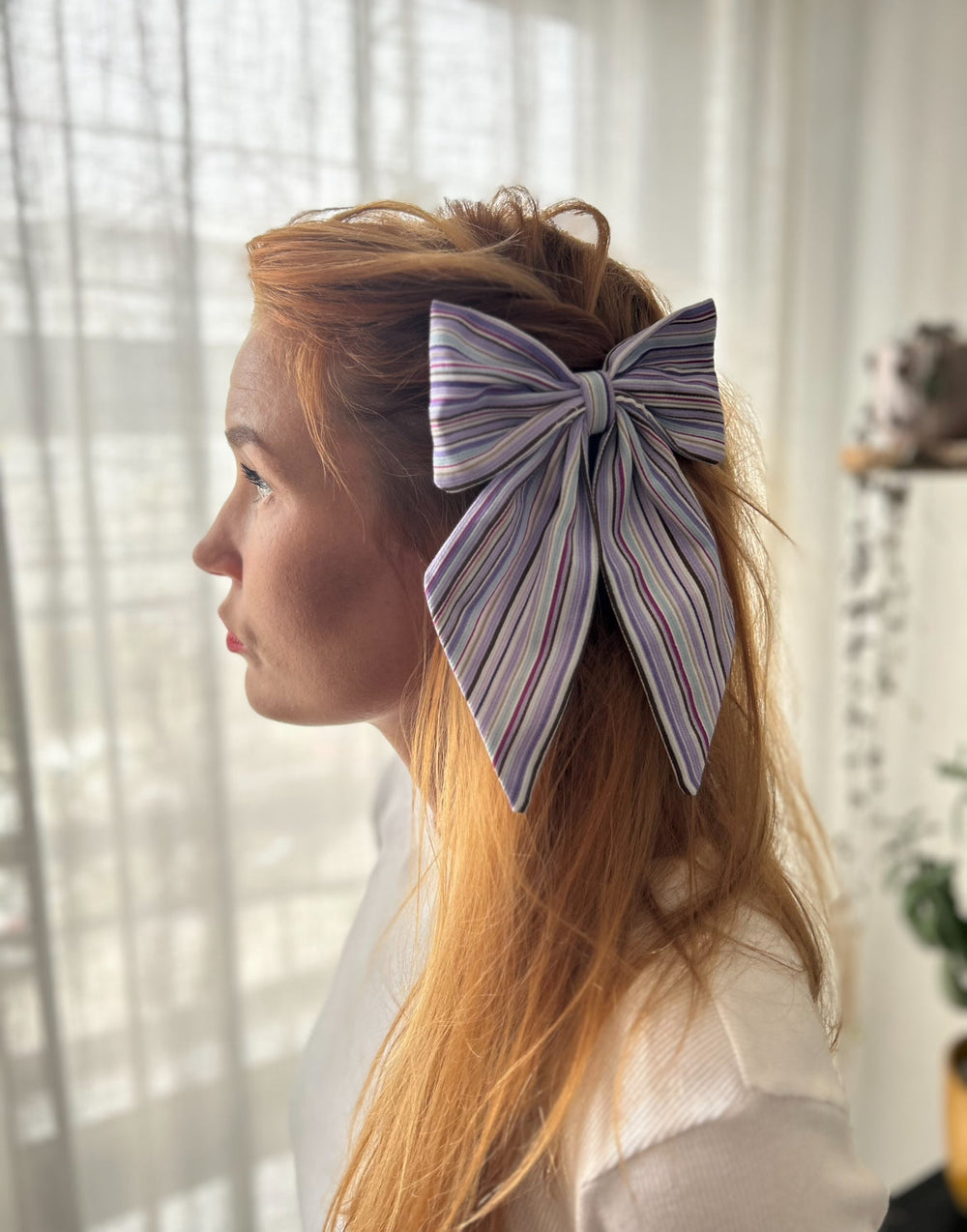 Purple striped bow with hairclip