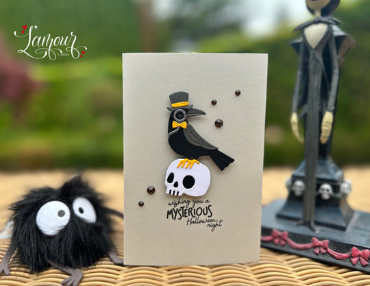 Halloween Handmade Card Skull and Crow