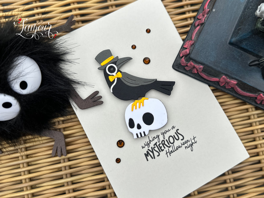 Halloween Handmade Card Skull and Crow