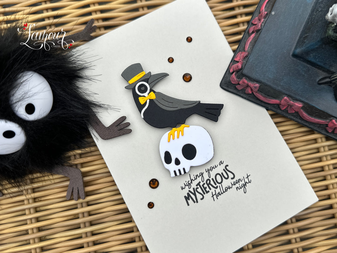 Halloween Handmade Card Skull and Crow