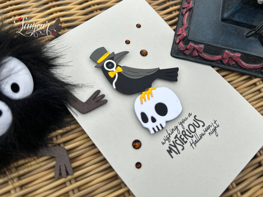 Halloween Handmade Card Skull and Crow